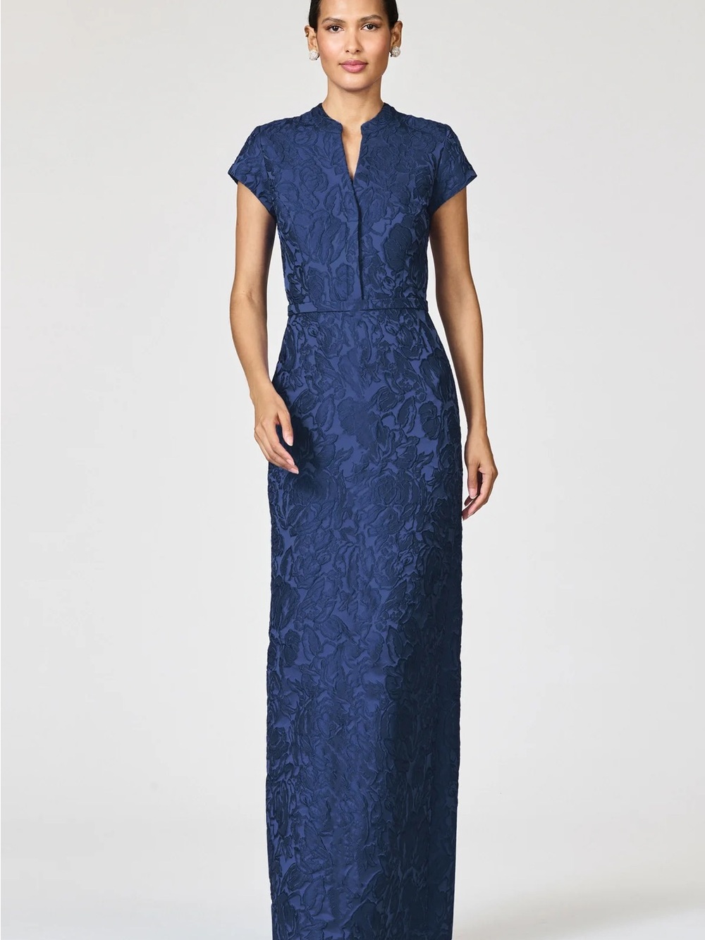 SACHIN BABI JUSTINE MIDNIGHT BLUE MANDARIN V NECK GOWN